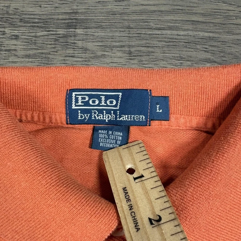 Polo Ralph Lauren Polo Shirt Mens Large‎ Orange Cotton Pony Golf Casual vintage